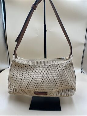 Charles and Keith Woven Shoulder Bag with Brown Leather Strap Simple Elegant